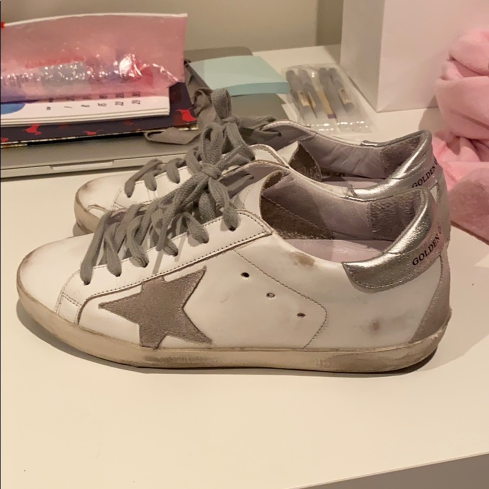white and silver golden goose sneakers 36